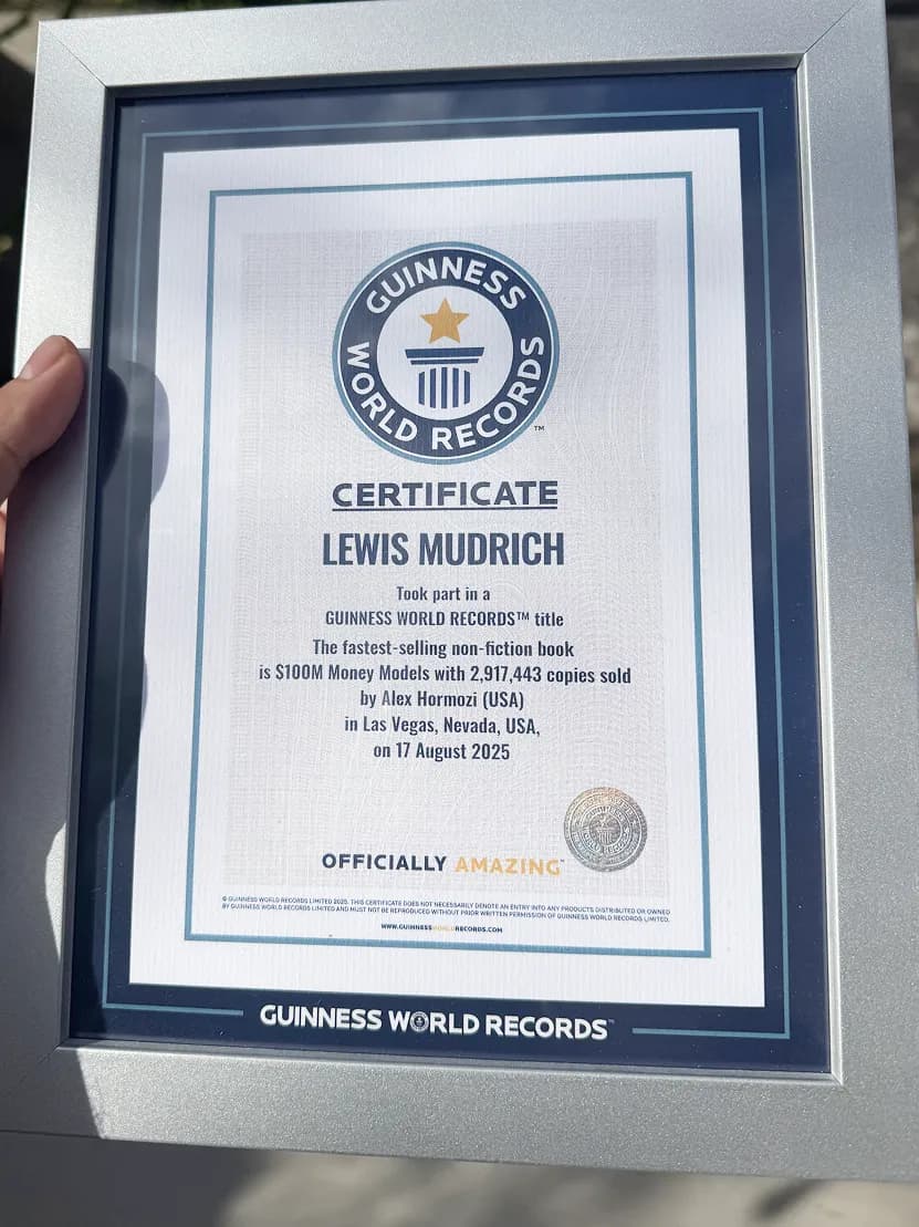 Guinness World Record certificate for the $105.5M book launch